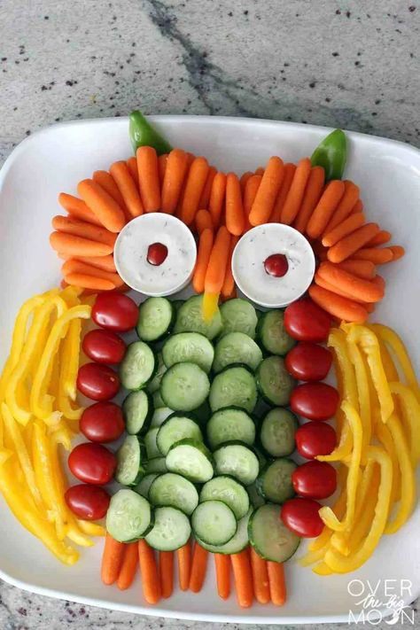 Owl Veggie Tray, Halloween Veggie Tray, Salad Decoration Ideas, Baby Shower Appetizers, Baby Shower Finger Foods, Salad Decoration, Shower Appetizers, Best Salad, Veggie Platters