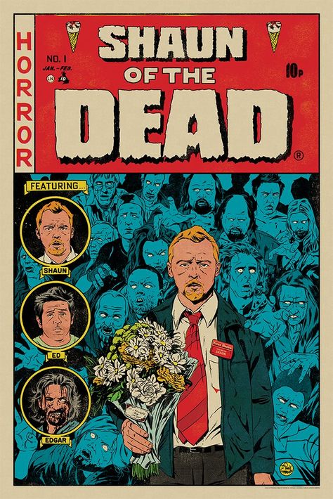 Johnny Dombrowski — Mondo: The Cornetto Trilogy Cornetto Trilogy, Mondo Posters, Shaun Of The Dead, Edgar Wright, Best Movie Posters, Zombie Movies, Movie Poster Wall, Horror Movie Art, Comic Book Style