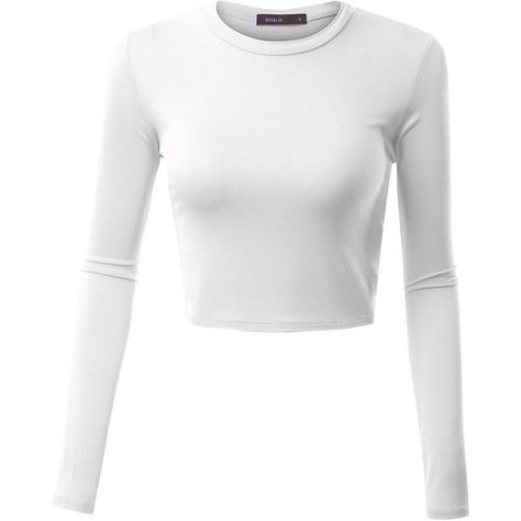 Doublju Womens Long Sleeve Round Neck Basic Casual Comfy Crop Top (28 BRL) ❤ liked on Polyvore featuring tops, long sleeve tops, white crop top, white top, white long sleeve top and round neck crop top White Full Sleeve Top, Tight White Long Sleeve, White Top Png, White Longsleeves, White Long Sleeve Shirt Outfit, White Long Shirt, White Top Long Sleeve, London Clothes, Long Sleeve Shirt Outfits