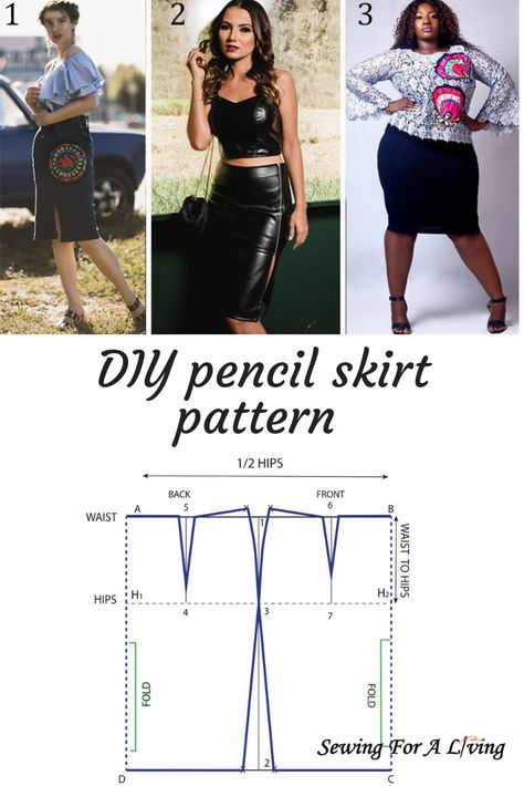 Couture, How To Make A Pencil Skirt, How To Sew A Pencil Skirt, Pencil Skirt Pattern Free, Diy Pencil Skirt, Basic Skirt Pattern, Pencil Dress Pattern, Sewing Skirt, Pattern Pencil Skirt