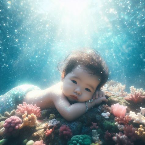 Mermaid Art, Baby Mermaid Art, Mermaid Baby, Baby Mermaid, Asian Babies, Cute Easy Drawings, Easy Drawings, Mermaid