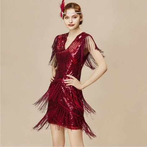 Nwt Babeyond Red Sparkly Sequin Fringe Bodycon Flapper Mini Dress Size Medium Deep Red Allover Sequins Deep V-Neckline Fringe At Shoulders And Hem Body Hugging Fit Back Zipper Fully Lined In New Condition With No Flaws -Pit-Pit 17.5” -Waist 14.5” -Length 36” -100% Polyester -Women’s Size Medium Ships Within 1-2 Business Days Babeyond 1920’s Flapper Dress, Babeyond Sequin Fringe Flapper Dress, Flapper Dress, Sequin Fringe Dress, Sequin Fringe Flapper Dress, Great Gatsby Dress, Roaring 20’s, 1920’ Red Satin Dress Long, Red Flapper Dress, Satin Dresses Long Sleeve, Flapper Girl Dress, Sequin Fringe Dress, Biker Dress, Great Gatsby Dress, Puffy Sleeve Dress, Great Gatsby Dresses