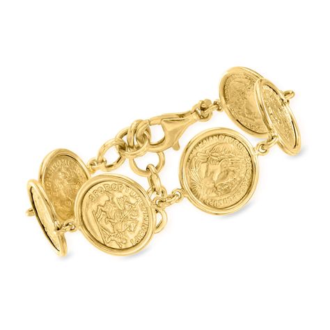 Antique Gold Bracelet, Essential Jewelry, Italian Gold Jewelry, Amazon Jewelry, Coin Bracelet, Brown Jewelry, Italian Culture, Jewelry Accessories Ideas, Chunky Jewelry