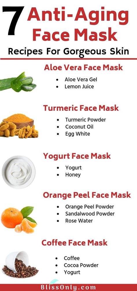 7 best anti-aging face mask recipes that you must try at home. All these face masks are made with natural ingredients and help tighten skin, reduce fine lines, wrinkles, age spots and fight other signs of aging. Click to get the recipes. Yogurt Face Mask, Face Mask Recipes, Anti Aging Face Mask, Coffee Mask, Mask Recipes, Coffee Face Mask, Turmeric Face Mask, Tighten Skin, Aloe Vera Face Mask