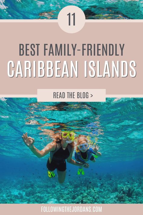 Here are the 11 best family-friendly Caribbean islands! This includes Barbados, Dominican Republic, U.S. Virgin Islands and more! Looking vacation spots and fun places to go as a family? In this blog, I’ll help you decide which island is the best for your family vacation. These beach vacation ideas are great for family travel and kids vacation destinations. Tropical Island Travel, Best Family Carribean Vacations, Best Caribbean Islands For Families, Best Carribean Vacation With Kids, Best Tropical Family Vacations, Us Virgin Islands All Inclusive Family, Us Virgin Islands With Kids, Best Carribean Islands To Visit, Beach Vacation Ideas Family