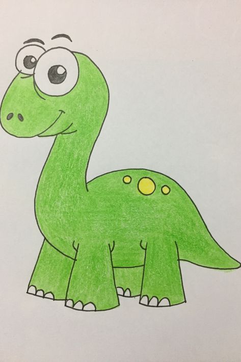 Colour this easy dinosaur drawing with crayons Drawing For 3rd Grade, Crayon Drawing Easy, Simple Crayon Drawings, Dinosaur Easy Drawing, Dinosaur Cartoon Drawing, Drawing For Kids Easy Children, Easy Colored Pencil Drawing Simple, Easy Crayon Drawing, Dinosaur Drawing Easy