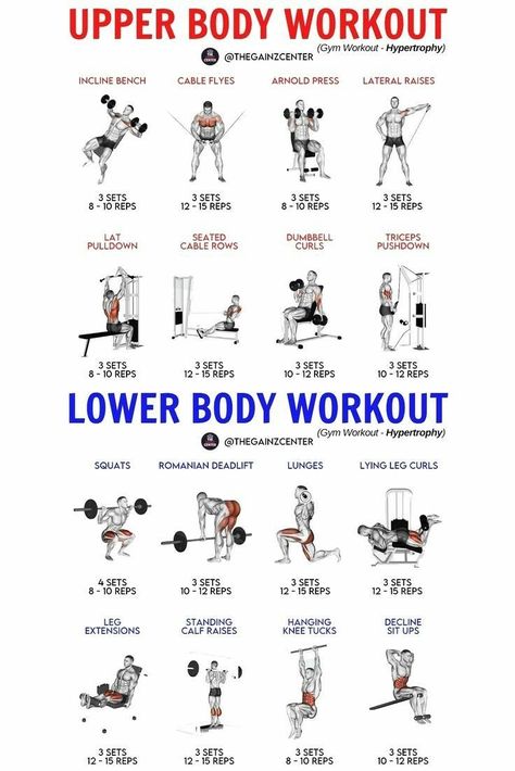 Upper And Lower Body Workout Gym, Lower Body Workouts With Weights, Full Body Workout Men Gym, Male Upper Body Workout, Upper Lower Body Split Workout Plans, Upper Body And Lower Body Workout, Upper Body Hypertrophy Workout, Upper Body Sculpt, Lower Body Workout Gym Men