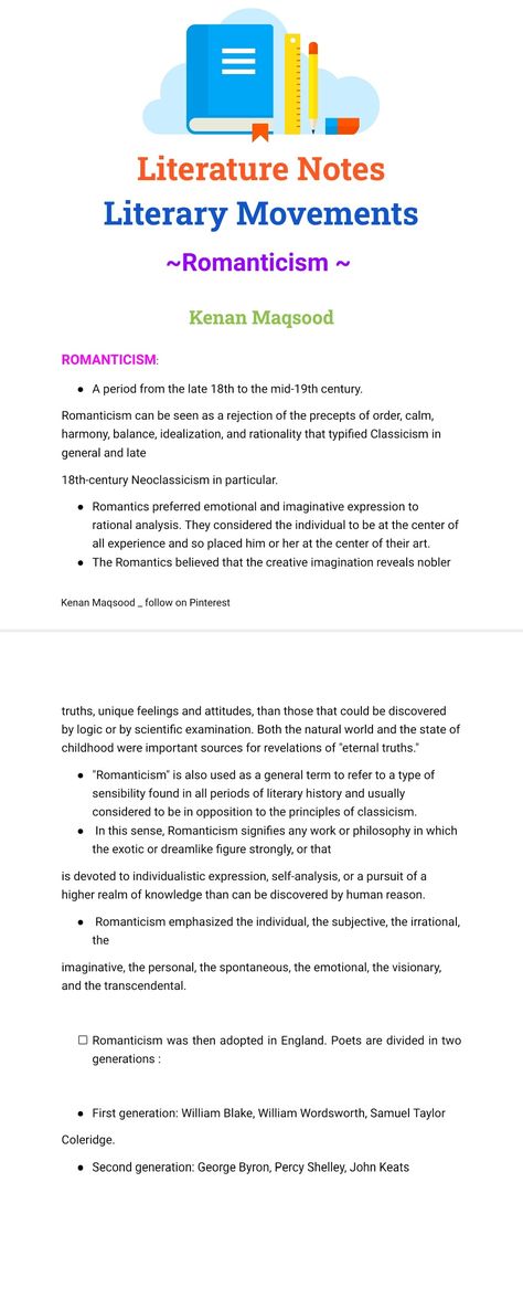 Literary movements _ school of thought in literature _ literature notes... Literature Notes Aesthetic, Romanticism Literature, Romanticism Movement, Literary Movements, Fiction Genres, Literature Notes, English Literature Notes, Literature Study Guides, Literature Study