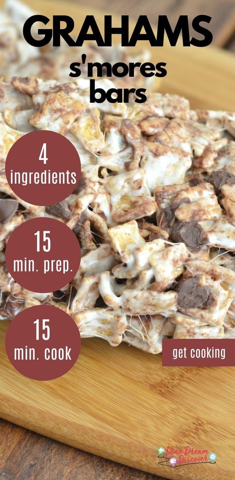 S’mores Treats With Golden Grahams, S’more Bars With Golden Grahams, S’more Cereal Bars, S’mores Golden Graham Bars, S’mores Cereal Treats, S’mores Krispie Treats, Golden Graham Rice Krispie Treats, Golden Grahams Recipes, S’mores Cereal Bars
