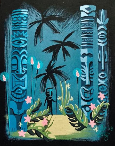 Enchanted Tiki Room Art, Tiki Painting, Tiki Illustration, Tiki Design, Tiki Culture, Tiki Hawaii, Tiki Head, Tiki Style, Polynesian Art