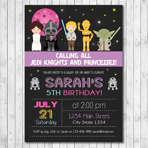 Star Wars Birthday Invitation Star wars Invite by funkymushrooms Star Wars Invitations Free, Starwars Birthday, Star Wars Girl, Star Wars Birthday Invitation, Star Wars Printables, Star Wars Theme Party, Star Wars Invitations, Birthday Invitations Diy, Star Wars Birthday Party