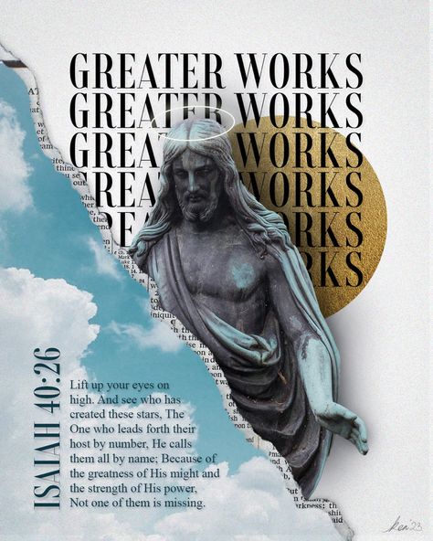 Paper cut out collage of a statue of Jesus and strong typography and a scripture Faith Poster Design, Worship Poster Design, Christian Poster Design, Worship Poster, Christian Magazine, Christian Branding, Christmas Poster Design, Christian Concert, Jesus Poster