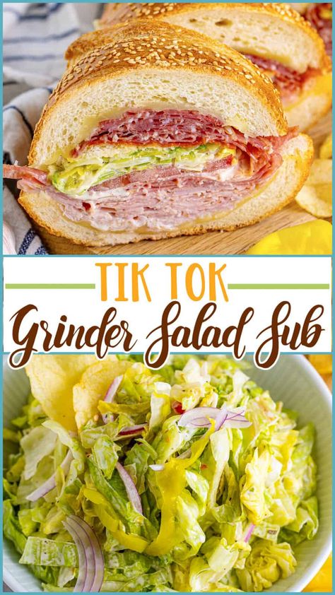 Tik Tok Grinder Salad, Tik Tok Grinder, Skyrim Recipes, Sausage Orzo, Italian Sandwich Recipes, Grinder Salad, Pasta Bread, Recipes Chili, Cake Pizza