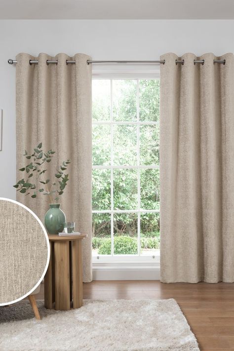 These luxurious chenille curtains add comforting texture and warmth to your home. The heavyweight fabric drapes beautifully for a sophisticated look, while a soft lining provides all-important privacy. Dry clean only. 2 x Curtains Main 100% Polyester. Lining 100% Polyester. Cortinas Salon Ideas, Beige Curtains Living Room, Bedroom Curtains With Blinds, Lounge Curtains, Taupe Curtains, Beige Bedroom Decor, Small Sitting Room, Chenille Curtains, Neutral Curtains