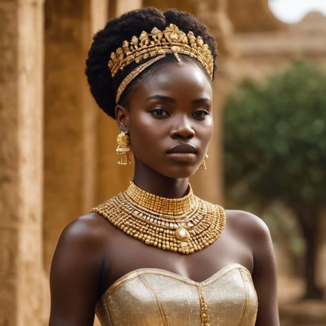 Beauty African Princess  Adorned in Gold Black American Princess, African Empires, Black Royalty, African Princess, Classy Woman, American Princess, African Queen, Random Art, African American Art