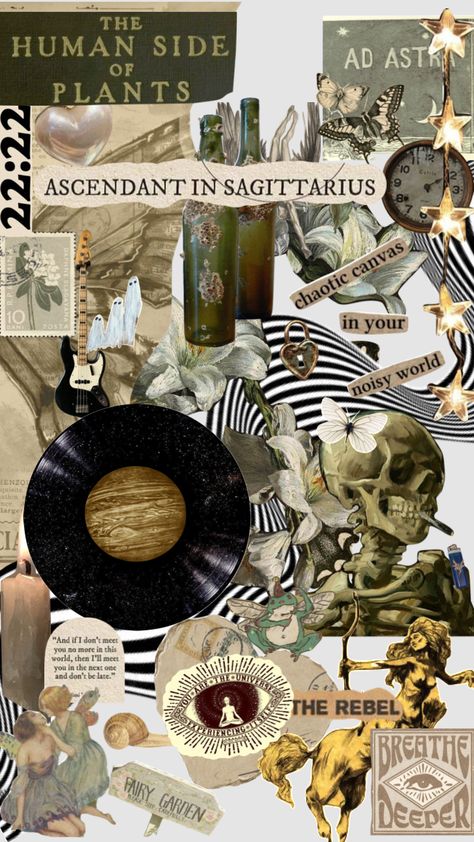 Sagittarius Collage Wallpaper, Rising Sagittarius Aesthetic, Ascendant In Sagittarius, Sagittarius Bedroom Aesthetic, Sag Moon Aesthetic, Sagittarius Rising Outfit, Sag Rising Aesthetic, Sagittarius Astrology Wallpaper, Sagittarius Rising Aesthetic Outfit