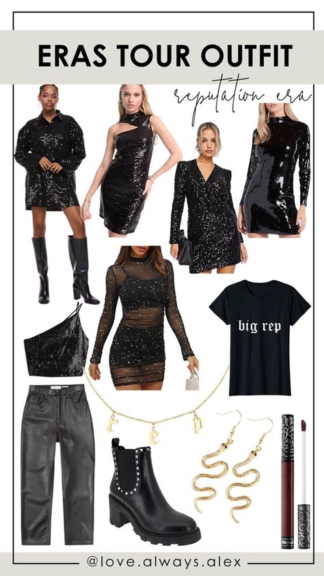 Taylor Swift Eras Tour Concert Outfit Inspo Reputation Era (click the link to shop) Rep Outfits Taylor Swift Eras Tour, Taylor Swift's Eras Tour Outfits, Outfit For Taylor Swift Eras Concert, Taylor Swift Outfit Reputation Era, Taylor Swift Concert Attire, Taylor Swift Era Outfits Reputation, Eras Tour Outfits Leather Pants, Rep Era Outfit Ideas, Taylor Swift Eras Tour Outfit Reputation