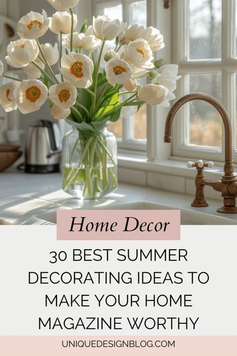 30 Best Summer Decorating ideas to make your home magazine worthy Flowers In Home Aesthetic, Rustic Summer Decor, Summer Home Decor Living Room, Boho Apartment, Boho Apartments, Summer Decorating Ideas, Summer Decorating, Home Magazine, Summer Home