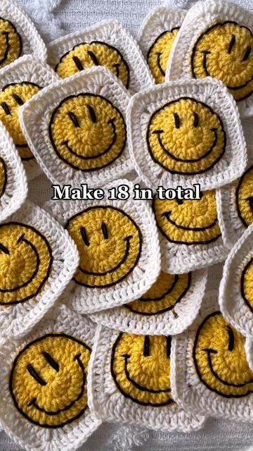 Amigurumi Patterns, Crochet Smiley Face Sweater, Smiley Face Bucket Hat Crochet, Smiley Face Crochet Blanket, Smile Granny Square Pattern, Crochet Patch Pattern, Smiley Face Granny Square Pattern Free, Smiley Granny Square Crochet Pattern, Crochet Smiley Face Bucket Hat