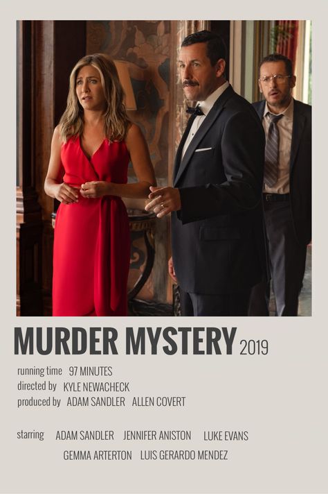 Mystery Movies To Watch List, Jennifer Aniston Movies List, Mystery Movies To Watch, Mystery Movie Poster, Minimalistic Polaroid Poster, Jennifer Aniston Movies, Jennifer Lopez Movies, Adam Sandler Movies, Polaroid Movie Poster