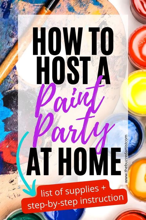 Painting At Home Ideas, Paint N Sip At Home, Diy Canvas Painting Ideas Easy, Backyard Paint Party, Pin The Paint On The Palette Game, Birthday Paint And Sip Ideas, Paint Your Partner Party, Acrylic Paint Party Ideas, Fall Painting Party Ideas