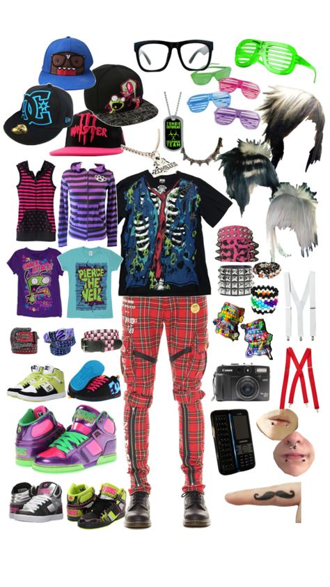 scene emo 2000s y2k punk outfit fashion inspo Scene Boy Outfits, Scene Emo 2000s, Scene Boy Outfit, Scene Fashion 2000s, 2000s Emo Outfits, 2000s Scene Fashion, Emo Boys 2000s, Emo Outfits 2000s, 2000s Emo Boy