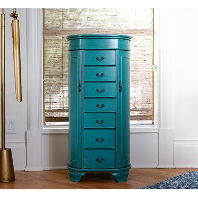 Canora Grey Highfill Oval Free Standing Jewelry Armoire with Mirror | Wayfair Jewellery Boxes, Armoire With Mirror, Turquoise Bedding, Standing Jewelry Armoire, Turquoise Branding, Oval Jewelry, Curtain Accessories, Pull Out Drawers, Mirrors Wayfair