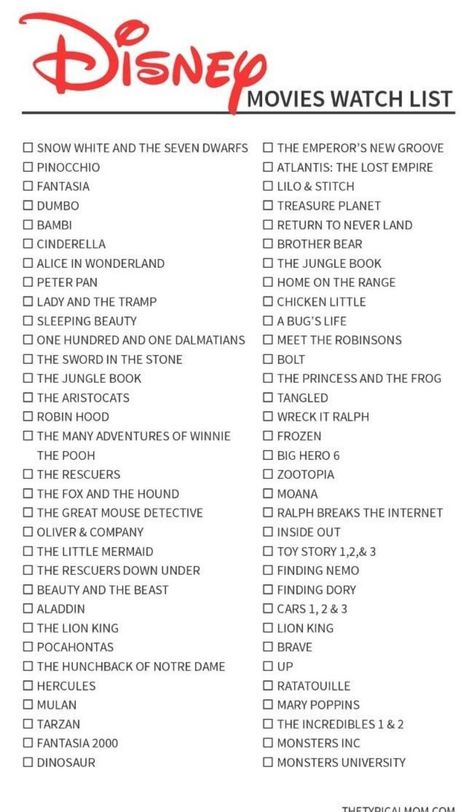 Disney original movies list is here so you can check off those classics you've seen and watch the others soon! We love all kinds of Disney printables. #disney #disneymovies #disneyprintables #freeprintables #movies #checklist Movie Watch List, Disney Original Movies List, Disney Movie Marathon, Disney List, Classic Movies List, Disney Original Movies, Disney Movies List, Meet The Robinson, Film Netflix