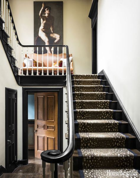 Subtle animal print elevates this staircase to new heights. Click for more staircase inspo. Antelope Rug, Stairs Runner, Staircase Runner, House Staircase, Carpet Trends, Cheap Carpet Runners, Carpet Styles, Style Deco, Beige Walls