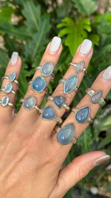 You will receive the aquamarine ring of your choice. Each ring is pictured and numbered for choosing. All rings are set in .925 sterling silver or plated in gold over silver Choose your size at checkout Hippies, Ring Stacks Silver, Jewelry Aesthetic Silver, Rings Vintage Boho, Grunge Accessories, Gold And Silver Jewelry, Soldering Jewelry, Witchy Jewelry, Dope Jewelry