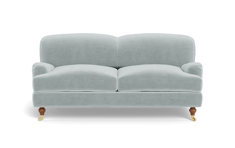 Designed in collaboration with The Everygirl, the Caitlin custom sofa brings a touch of romance to any room. Its allure lies in details like piped seams, lumbar cushions, and tapered arms with soft pleating. These are matched with an otherwise clean profile, creating a piece that "fits as perfectly in a casual apartment as it does a formal living space," according to The Everygirl Founder Alaina. "Named for our very first intern, Caitlin Timson, who was a huge help when we began in 2012, Caitlin Eclectic Sofas, Amazon Sofa, Light Blue Sofa, Plaid Sofa, Rolled Arm Chair, Tiny Living Rooms, Living Room Redo, Living Room Furniture Arrangement, Sofa Bench