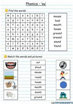 Phonics - ou Language: English Grade/level: Year 1 School subject: English as a Second Language (ESL) Main content: Phonics sound 'ou' Other contents: Ou Words, Part Of Speech Grammar, Phonics Assessments, Phonics Sounds, English Phonics, Phonics Kindergarten, All Languages, Phonics Worksheets, English As A Second Language