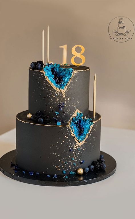 Black and Blue Geode Cake, 18th Birthday Cake, 18th Birthday Cake Ideas, Elegant 18th Birthday Cakes, Simple 18th Birthday Cake Designs, simple 18th birthday cake for girl, simple 18th Birthday Cake boys, 18th Birthday Cake Chocolate All Black Birthday Cakes For Men, Black And Blue Cake Ideas Birthdays, Cake Of 18th Birthday, Birthday Cakes For Men 18th, 18th Birthday Cake 2 Layers, 18th Birthday Cake Blue And Gold, Cake Design For 18th Birthday, Birthday Cakes For 18th Birthday Boy, 18th Birthday Cake Men