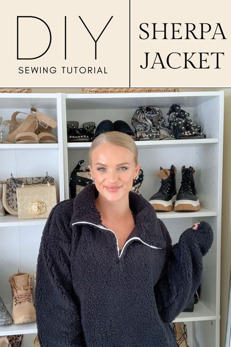 Sherpa jacket diy sewing tutorial Couture, Sew Fleece Jacket, Sewing Fleece Jacket, Sherpa Sewing Projects, Sherpa Jacket Sewing Pattern, Diy Fleece Jacket, Fleece Sweater Pattern, Fleece Jacket Sewing Pattern, Fleece Sewing Patterns