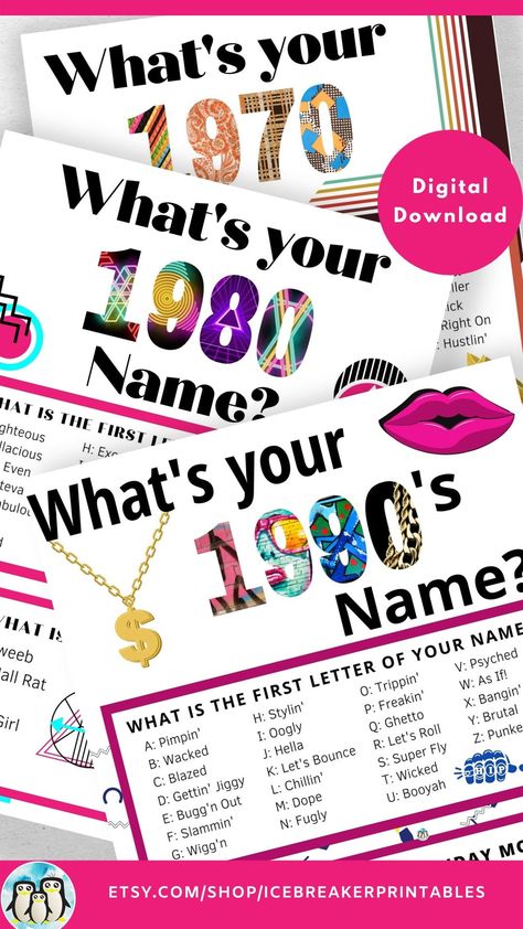 Retro Decades Themed Party Ideas and decorations for your 70s, 80s, & 90s Birthday Party. 30th Birday Party Ideas, 40th Birthday Party Ideas & 50th Birthday Party Ideas, decorations and games. Includes Name Game Generator and Avery ready Name Tags #decadesthemedparty #50thbirthdayparty #40thbirthdayparty #1970sthemedparty #1980sthemedparty #1990sthemeparty 90s Birthday Party Games, Decade Party Decorations, Decade Party Ideas, 90s Games Party Ideas, Decades Birthday Party, Decades Birthday Party Ideas, Decades Party Ideas, Decades Party Decorations, Through The Decades Party