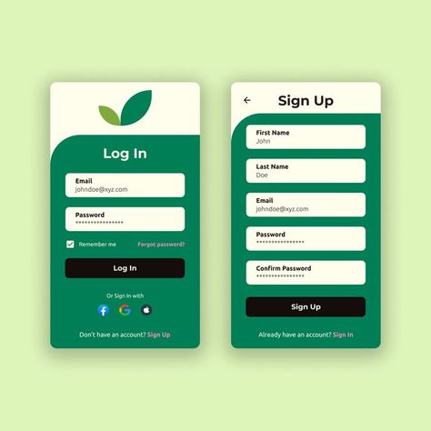 Log In and Sign up Page UI design for an app. #dailyui #uichallenge #uxui #designchallenge #uidesign #uxdesign Sign Up Page Ui, Log In Ui, Desain Ux, Baby Bot, Login Page Design, App Design Layout, App Log, Sign Up Page, Ux Design Inspiration