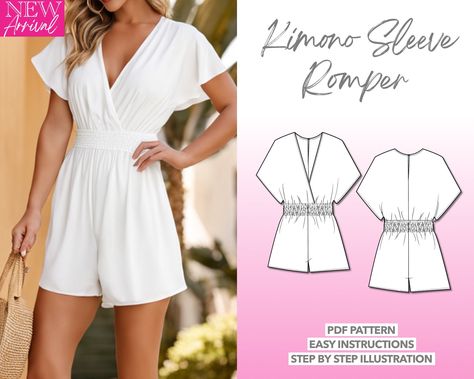 Couture, Plus Size Romper Pattern, Womens Romper Sewing Pattern, Bodysuit Pattern Sewing, Romper Pattern Women's, Women Romper Pattern, Sewing Pattern Kimono, Homemade Wardrobe, Bodysuit Sewing Pattern