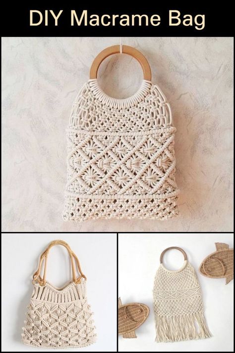 Macrame Bag With Wooden Handle, Macrame Purse Diy, Macrame Bag Tutorial How To Make, Diy Macrame Purse, Macrame Bag Diy Tutorials, Macrame Purse Tutorial, Macrame Bag Pattern, Diy Macrame Bag, Macrame Bag Tutorial