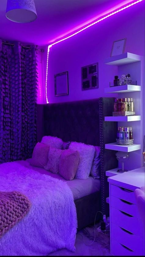 Purple Room Decor, Room Organization Bedroom, Bedroom Aesthetics, Neon Bedroom, Zara Drip, Led Lighting Bedroom, Luxury Room Bedroom, Dream Apartment Decor, Purple Rooms