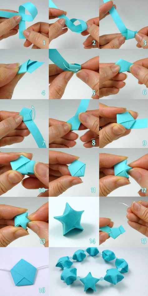 Learn to make folded paper stars via this tutorial by Cecelia Louie. More info at the link. #luckystars #foldedstar #papercraft #paperfolding #origamistar Origami Stella, Folded Paper Stars, Vika Papper, Kraf Kertas, Origami Lucky Star, Tutorial Origami, Kartu Valentine, Origami Patterns, Instruções Origami