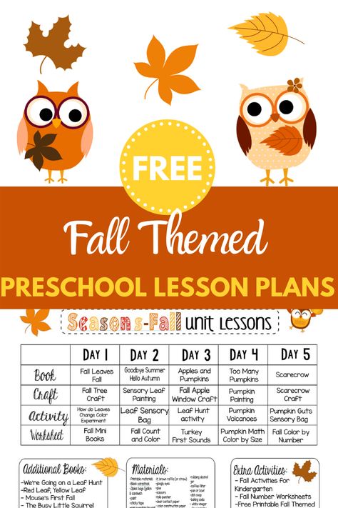 Free Week Long Fall Themed Preschool Lesson Plans - Seasons Weekly Themes Part 3 - This Crafty Mom October Lesson Plans, Leaf Lessons, Pre K Lesson Plans, October Lessons, Svgs Free, Weekly Themes, Diy Silhouette, Fall Lesson Plans, Prek Ideas