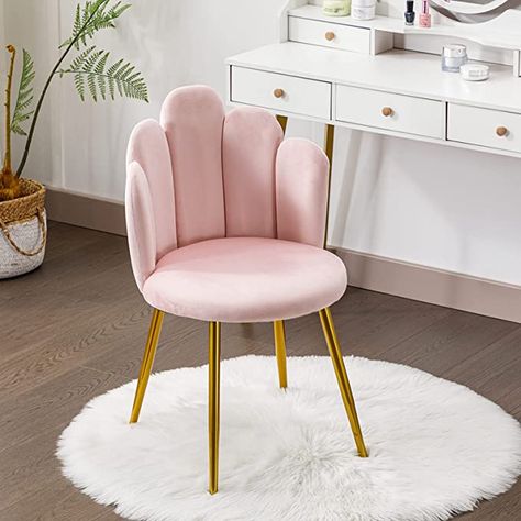 Okeysen Vanity Chair for Makeup Room - Vanity Chair with Back Velvet Chair with Gold Legs, Makeup Chair for Bedroom Mid Century Modern Accent Chair for Living Room (Pink) Mid Century Modern Accent Chair, Vanity Chairs, Single Couch, Pink Velvet Chair, Dressing Chair, Mid Century Modern Accent Chairs, Pink Vanity, Pink Amazon, Room Green