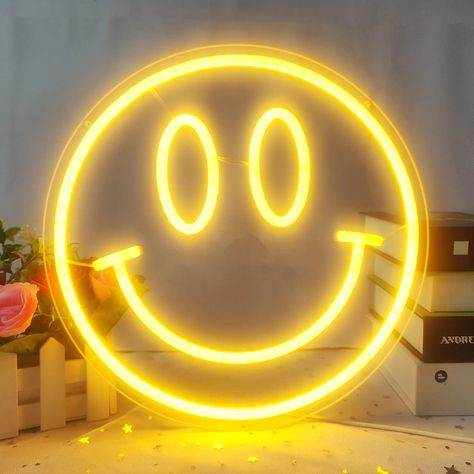 Smiley Face Paper Plates, Smiley Face Neon Sign, Smiley Room Decor, Smiley Face Bedroom Decor, Smiley Face Themed Birthday Party, Smiley Face Room Decor, Smiley Face Stuff, Smiley Face Bedroom, Smiley Face Party Theme