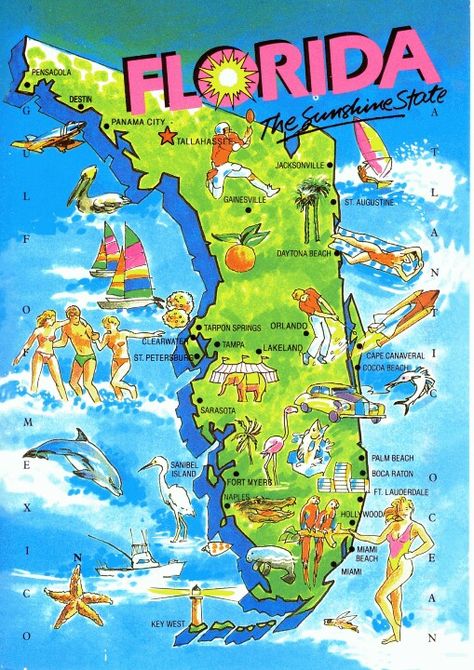 my favorite state, besides Texas :) & my favorite place to visit.! Map Of Florida, Florida Girl, Florida Living, Cocoa Beach, Vintage Florida, Old Florida, State Of Florida, Daytona Beach, Sunshine State