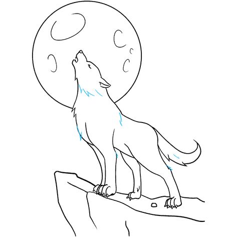 How to Draw a Wolf Howling Step 09 Wolf Howling Drawing, Cool Wolf Drawings, Wolf Art Drawing, Wolf Drawing Easy, Wolf Outline, Draw A Wolf, Cute Wolf Drawings, Wolf Colors, Wolf Sketch