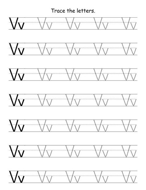 Free Tracing Alphabet Letters Worksheets Printables for Kindergarten and First-graders Printable Abc Letters Preschool Alphabet, Letter V Tracing, Tracing Alphabet Letters, Letter Tracing Printables, Free Printable Alphabet Worksheets, Tracing Alphabet, Letters Worksheets, Kids Handwriting Practice, Tracing Worksheets Free