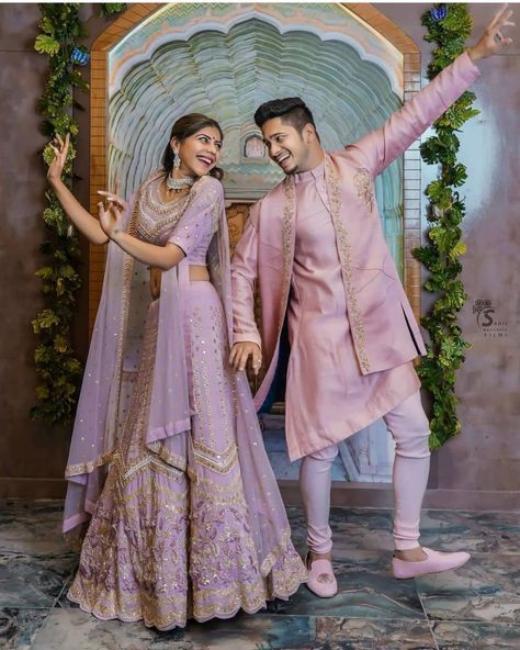 We’re Loving These Grooms Rocking Purple Sherwanis For Weddings Engagement Outfits Indian, Engagement Couple Dress, Engagement Dress For Groom, Wedding Matching Outfits, Engagement Dress For Bride, Wedding Outfits For Groom, Groom Dress Men, Sangeet Outfit, Wedding Dresses Men Indian