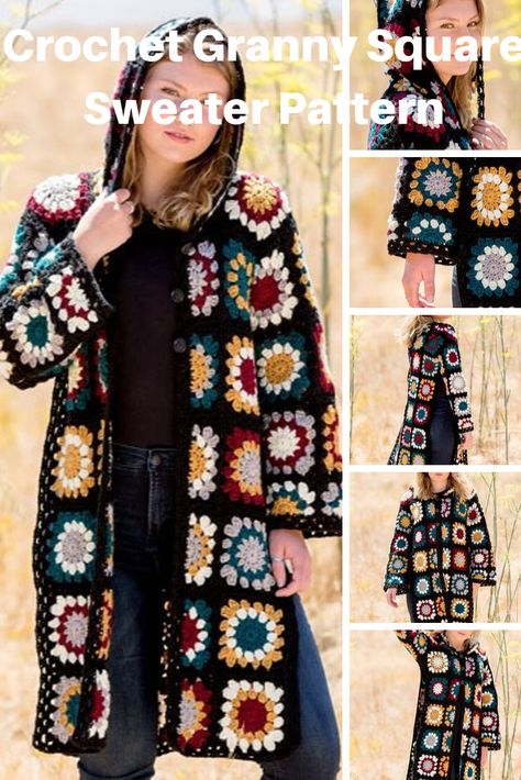 Here's an Easy to Crochet Granny Square Coat Sweater Pattern to Make crochet patterns #crochet Granny Square Coat, Granny Square Poncho, Granny Square Haken, Granny Square Sweater, Crochet Jacket Pattern, Crochet Cardigan Pattern Free, Granny Square Crochet Patterns, Granny Square Crochet Patterns Free, Gilet Crochet