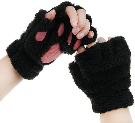 Amazon.com: Himine Cat Claw Bear Paw Fingerless Winter Plush Gloves 1Pair(Black): Clothing Claw Gloves, Paw Gloves, Mode Kawaii, Fur Gloves, Cat Halloween Costume, Cold Weather Gloves, Crochet Fingerless Gloves, Crochet Mittens, Cat Claws