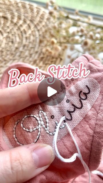 Stitchin With Samantha | Embroidery Patterns & Kits on Instagram: "✨Back Stitch✨ Slowed down tutorial on how to use back stitch to embroider names on clothing.🪡  I’m using 6 strands of thread here and stitching my custom collar name pattern from my shop.   What do you think - are you ready to take this stitch on now?🤩  #handembroidery #embroidery #backstitch #embroiderytutorial #babyclothes #diycrafts #momlife #momcrafts #tutorial #crafting #embroideryclothes #embroideredclothing #diyembroidery #babyembroidery" Embroidery Back Stitch Tutorial, Hand Stitched Embroidery Shirt, Embroidery Lettering Fonts, Hand Embroidered Words Shirt, Embroider Words On Clothes, How To Stitch Words On Fabric, Hand Embroidered Name Shirt, Embroider Shirt Diy, Embroidery On Back Of Shirt